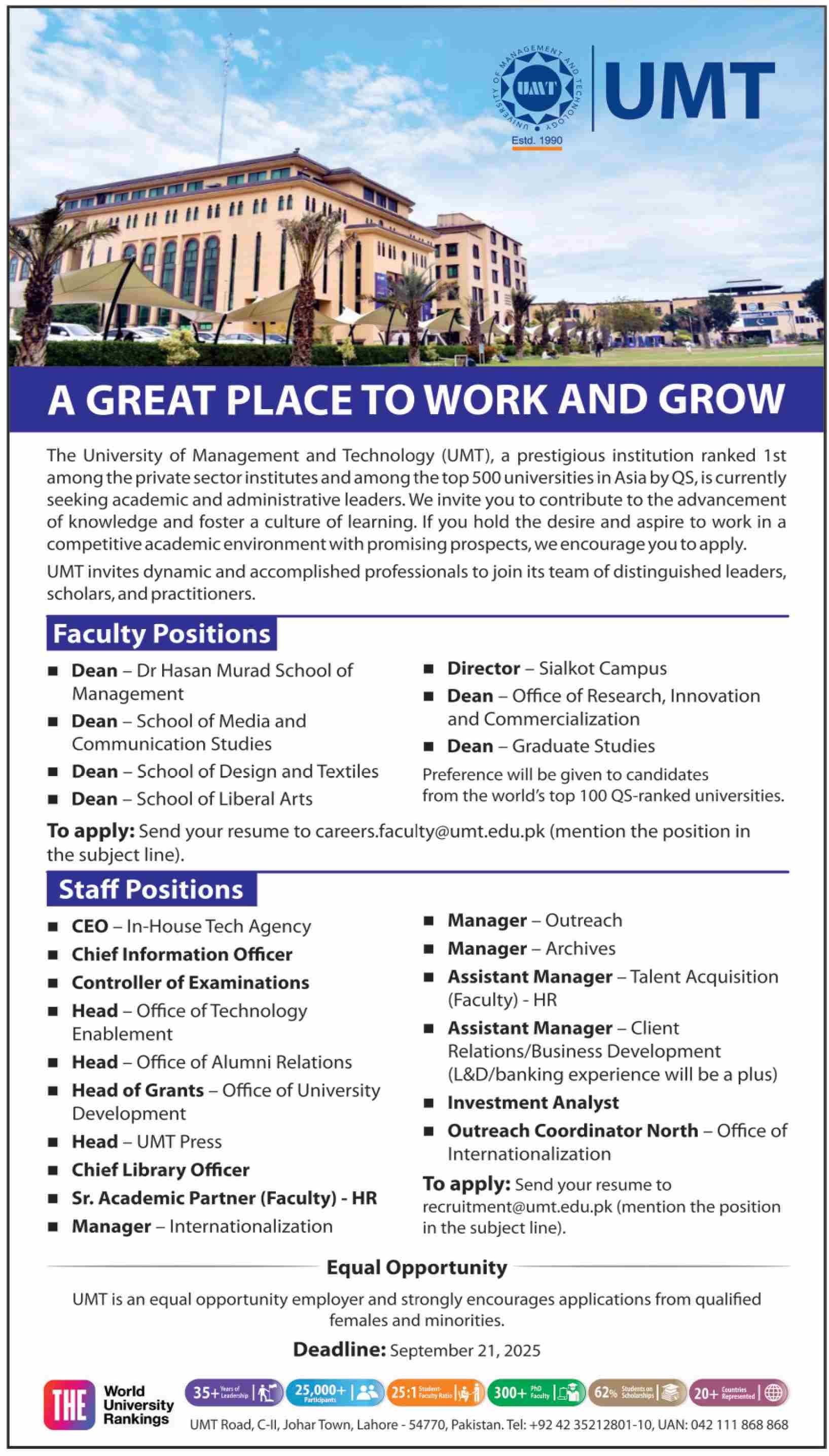Jobs in The University of Management & Technology Lahore